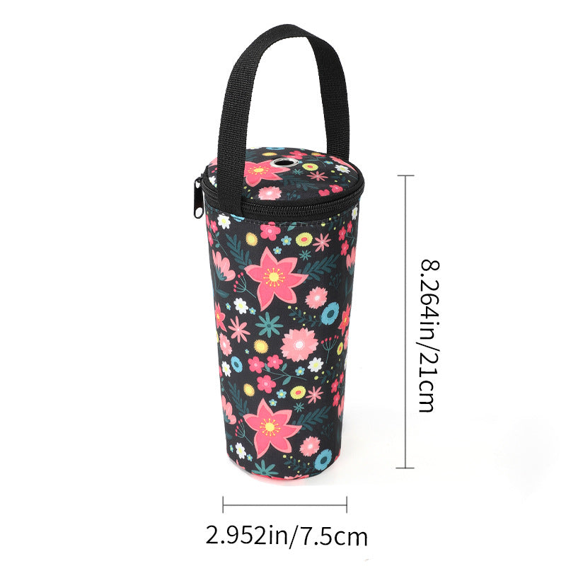 Insulated Thermal Bottle Carrier with Top Handle and Playful Dinosaur Print Bowlift