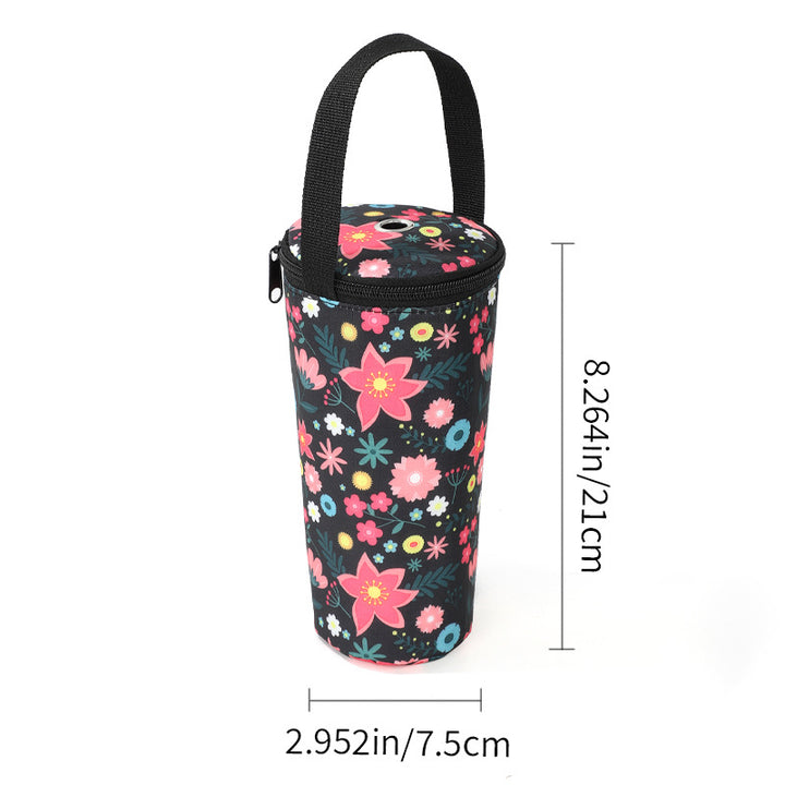 Insulated Thermal Bottle Carrier with Top Handle and Playful Dinosaur Print Bowlift