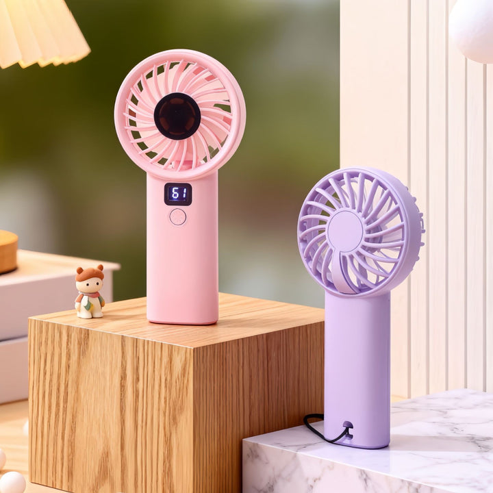Women's Portable USB Hand Fan with Digital Display and Ergonomic Design Bowlift