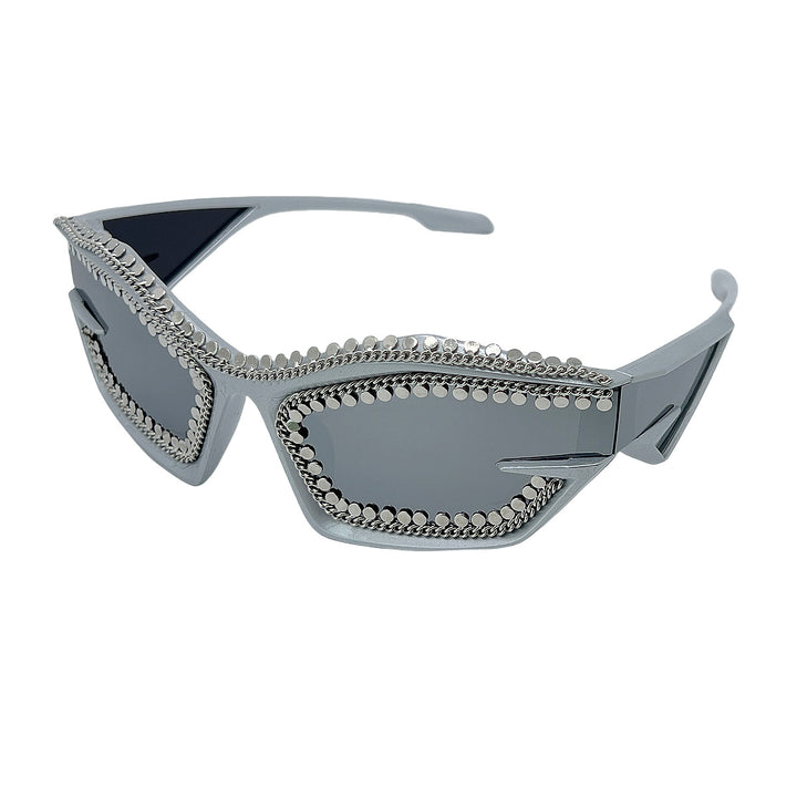 Ladies designer sunglasses in a futuristic look with sparkling rhinestone embellishment Bowlift