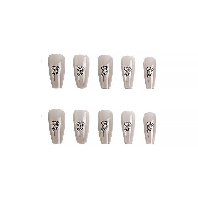 Artful Nail Tips with Rose Pattern Bowlift