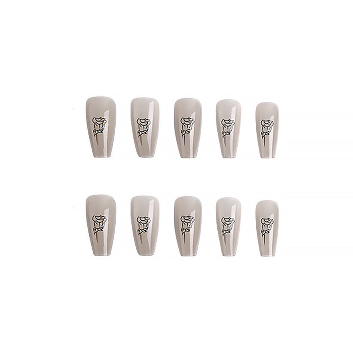 Artful Nail Tips with Rose Pattern Bowlift