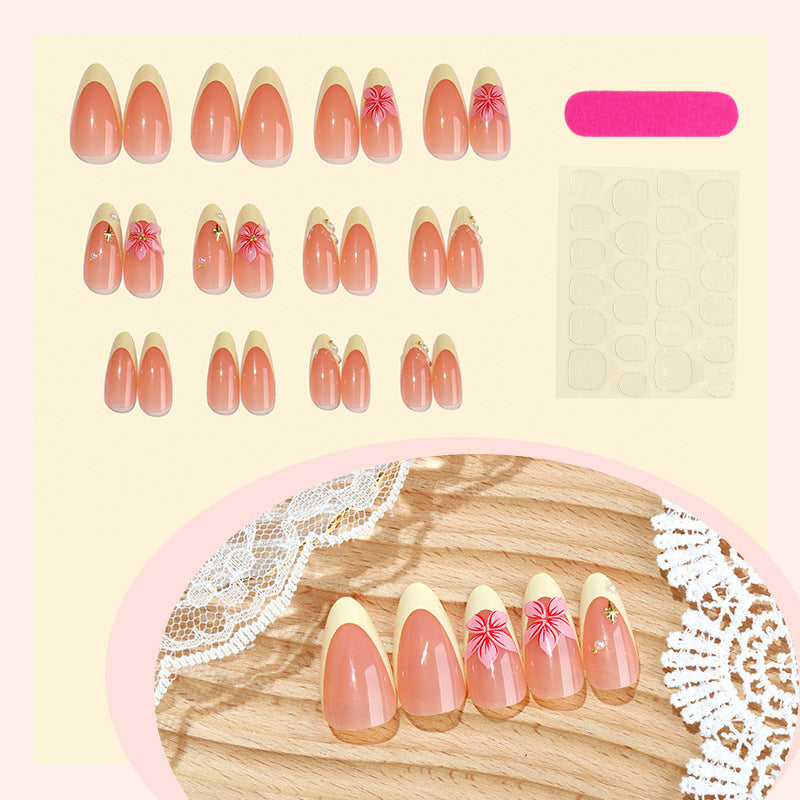 Artificial nail set with elegant flower decorations and fresh design Bowlift