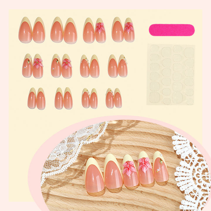 Artificial nail set with elegant flower decorations and fresh design Bowlift