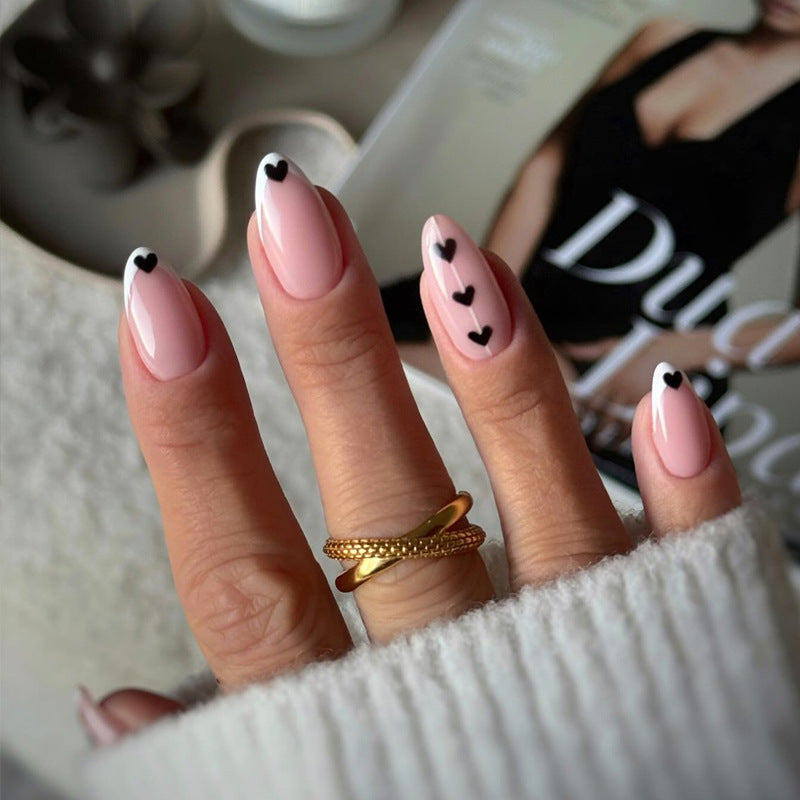 Artistic Heart-Embellished Press-On Nails Bowlift