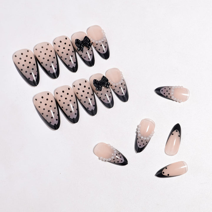 Elegant Polka Dot Press-On Nails with Bow Accents Bowlift