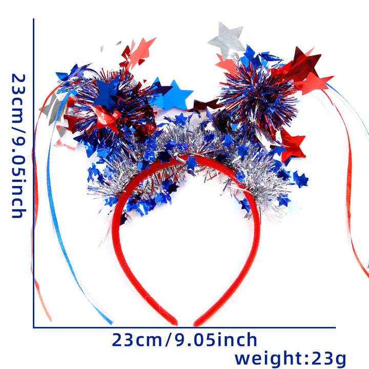 Unisex nan festive patriotic tinsel pompom headband with star garland and ribbon streamers Bowlift