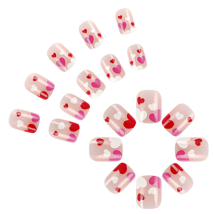 Heart-Decorated Press-On Nail Art Bowlift