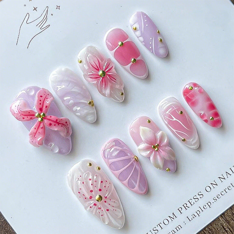 Artistic Press-On Nail Set Bowlift