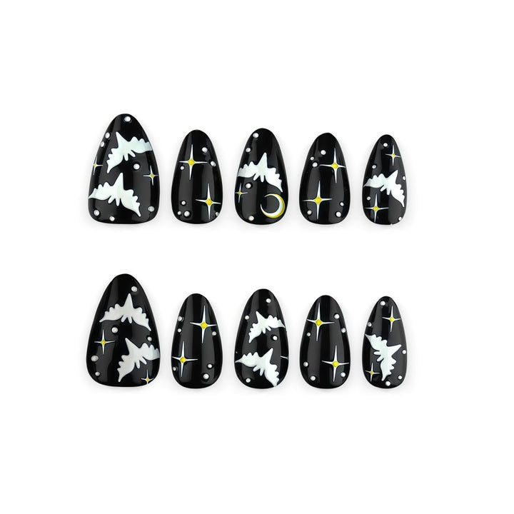 Artificial nails in creative Halloween bat design Bowlift