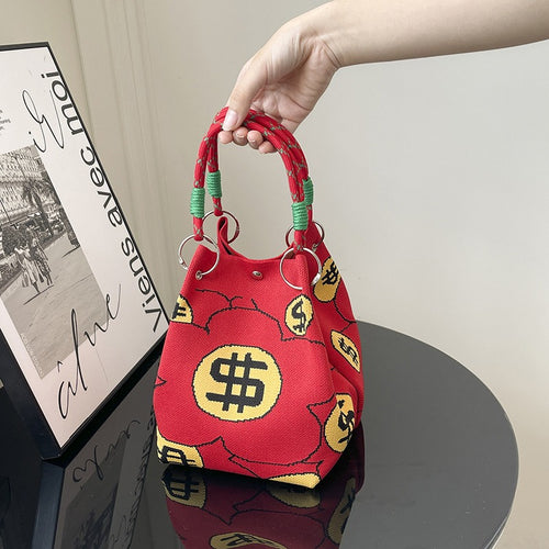 WoFloral Print Textured Handbag Bowlift