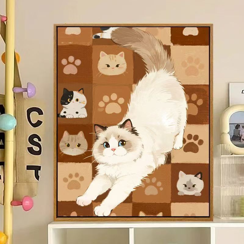 Cute Cat-Themed Decorative Canvas Art Bowlift