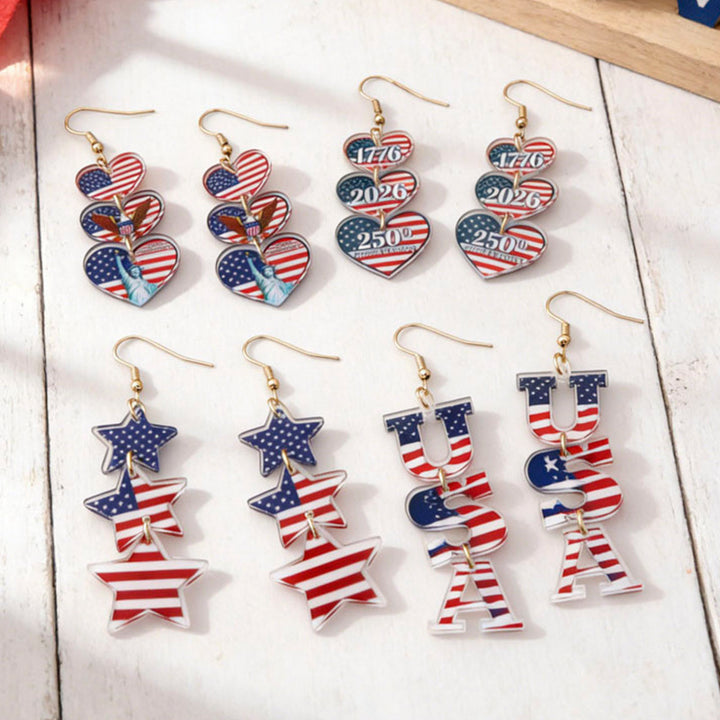 Ladies nan statement earrings with bow shape and American flag pendant Bowlift