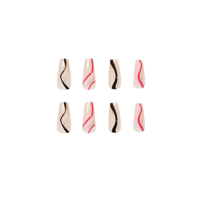 Trendy Artificial Nails with Wave Design Bowlift