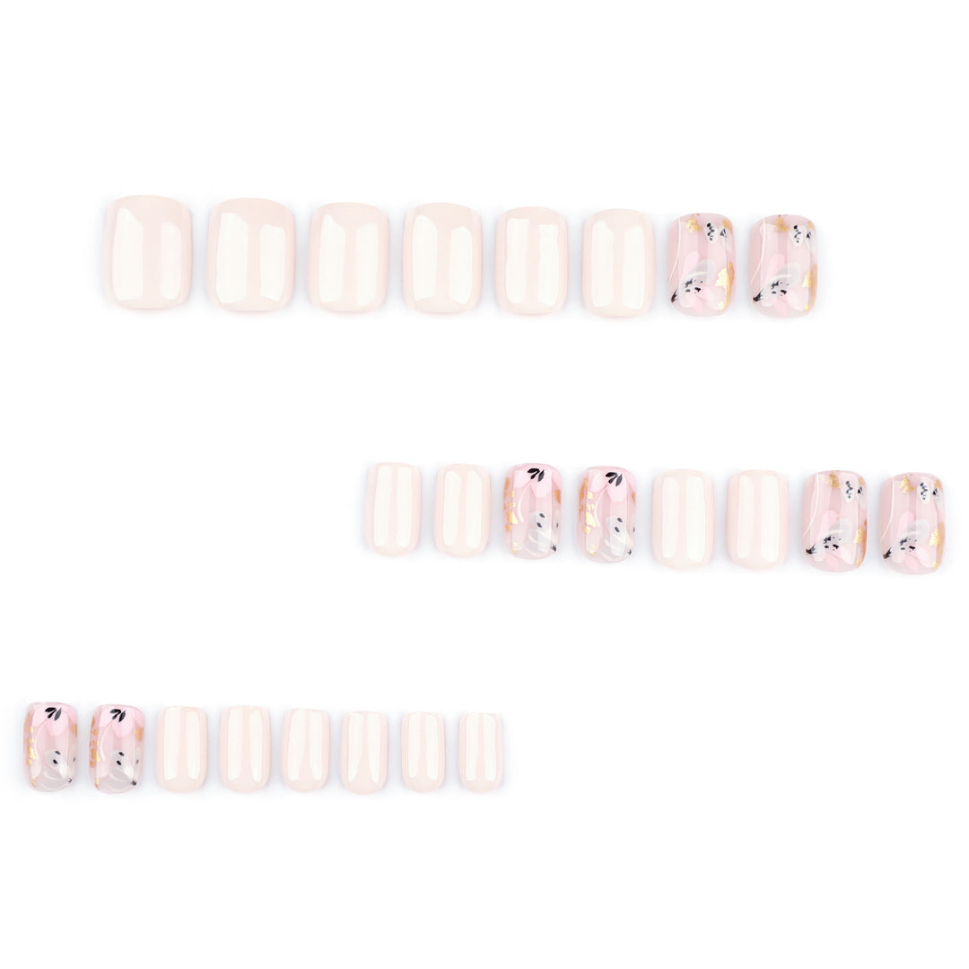 Elegant Artificial Nail Design with Floral Accents Bowlift