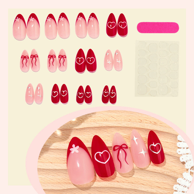 Decorative Press-On Nail Set with Charming Cherry and Bow Designs Bowlift
