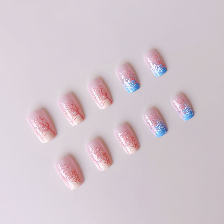 Artificial Nail Set with Maritime Coral Motif Bowlift