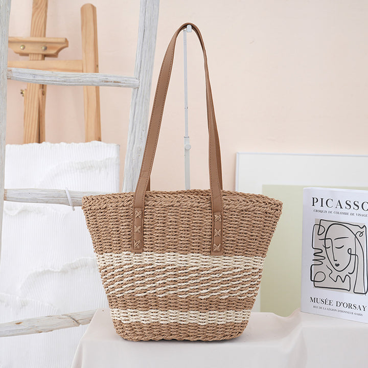 Handwoven beach bag with leather handles Bowlift