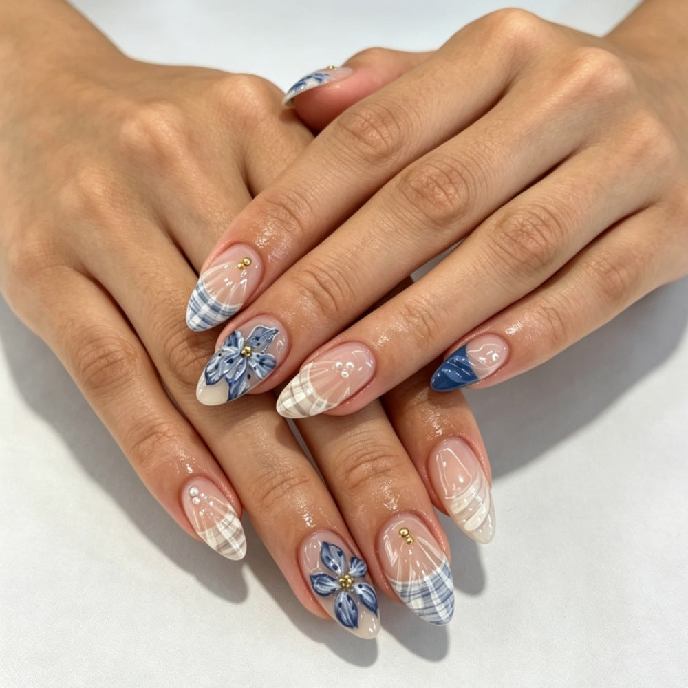 Artistic Floral Accent Press-On Nails Bowlift