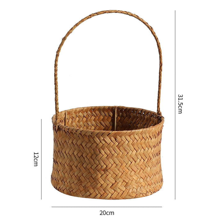 Handwoven Natural Fiber Storage Basket with Double Divider Bowlift