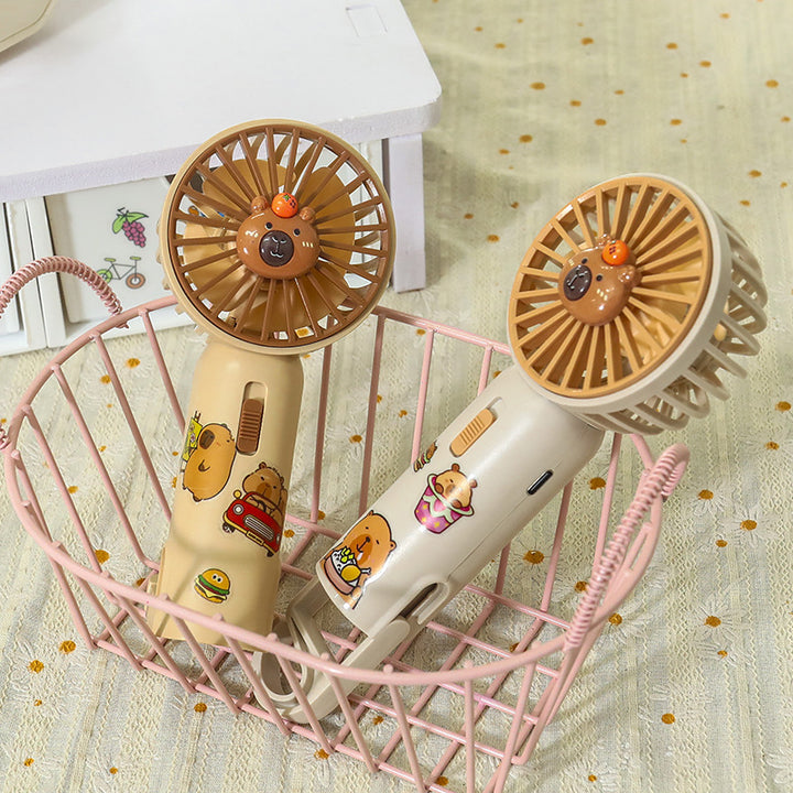Women's Portable Handheld Fan with Integrated LED Light and Animal Design Bowlift