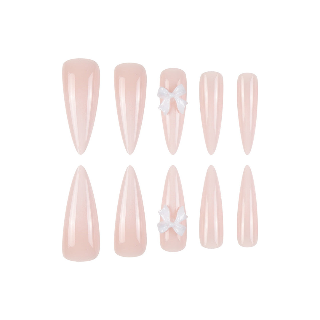 Premium Stiletto Press-On Nails with Unique Bow Decoration Bowlift