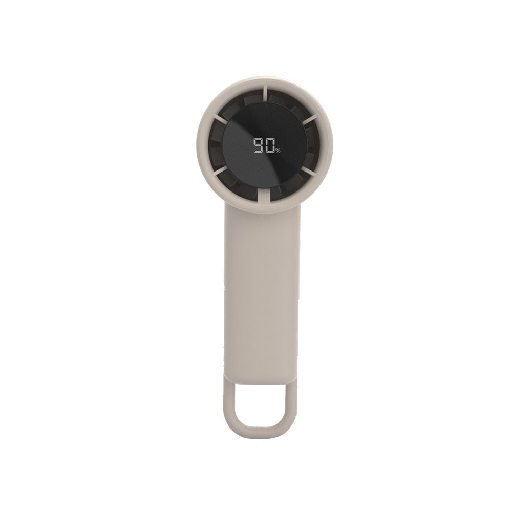 Unisex portable mini hand fan with digital battery display, quiet DC motor, and hanging loop Bowlift