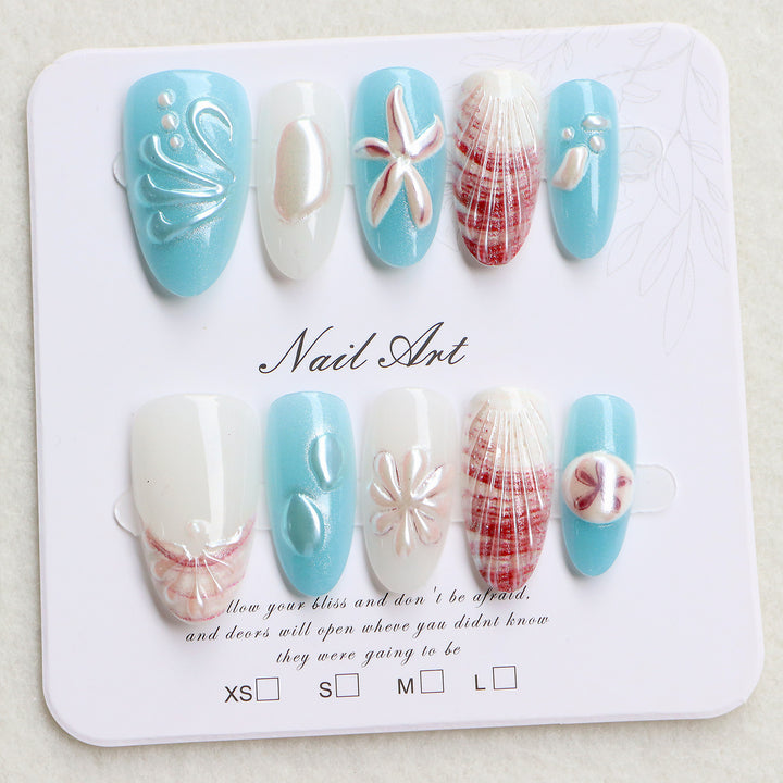 Coastal-Themed Press-On Nail Art Set Bowlift