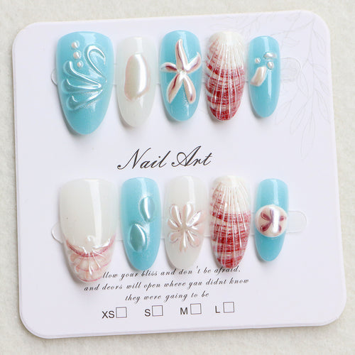 Coastal-Themed Press-On Nail Art Set Bowlift