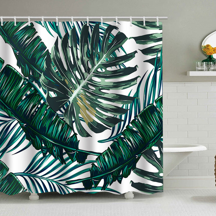 Tropical Leaf Print Shower Curtain Bowlift