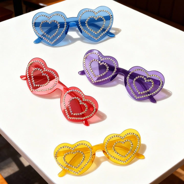 Rhinestone-Embellished Heart-Shaped Sunglasses Bowlift 1787141238
