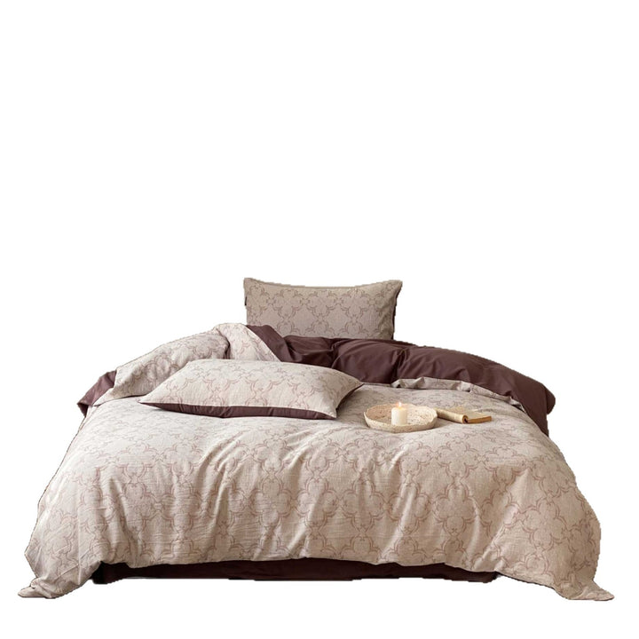 Reversible Cotton-Linen Blend Duvet Cover Set with Trellis Jacquard and Solid Contrast Backing
