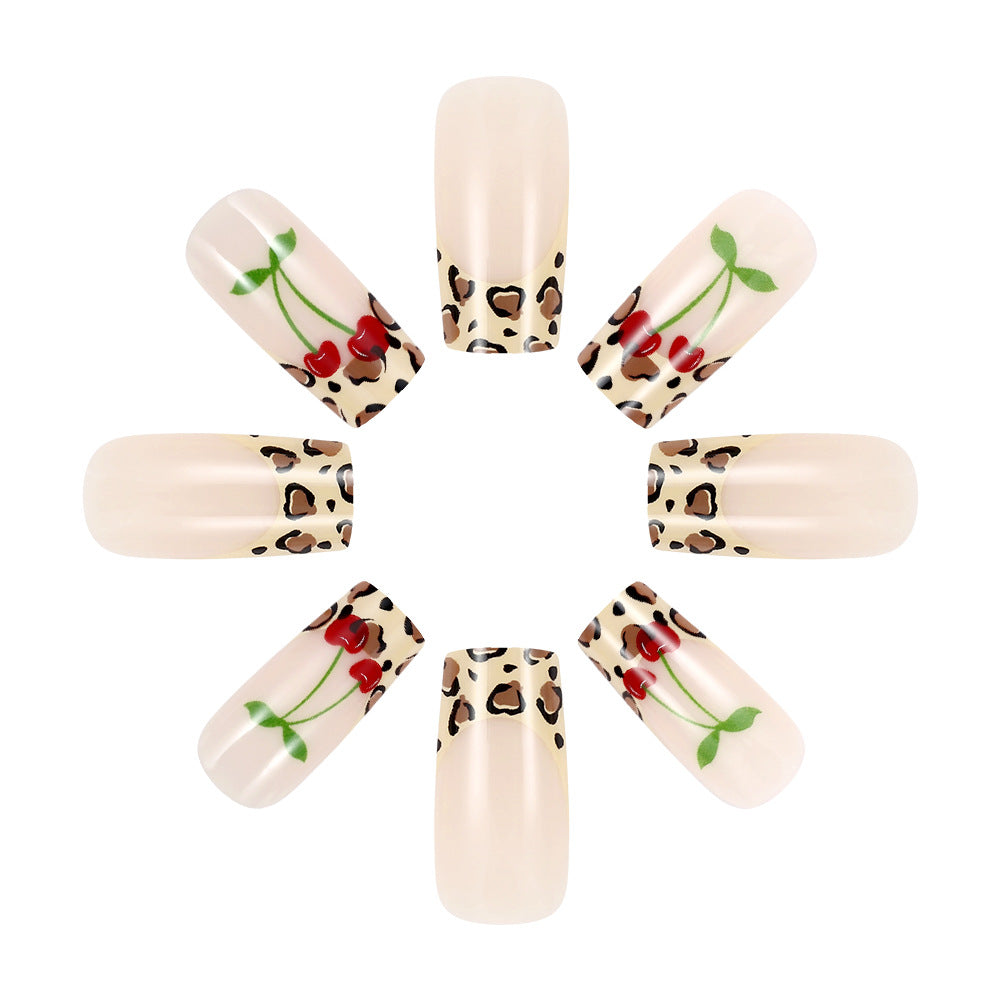 Artistic Leopard Print and Cherry Floral Press-On Nails Bowlift