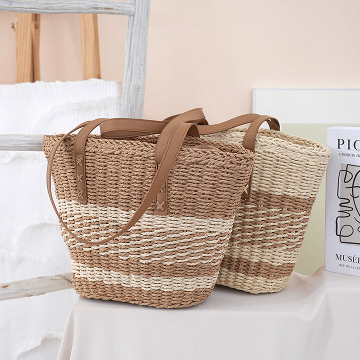 Handwoven beach bag with leather handles Bowlift