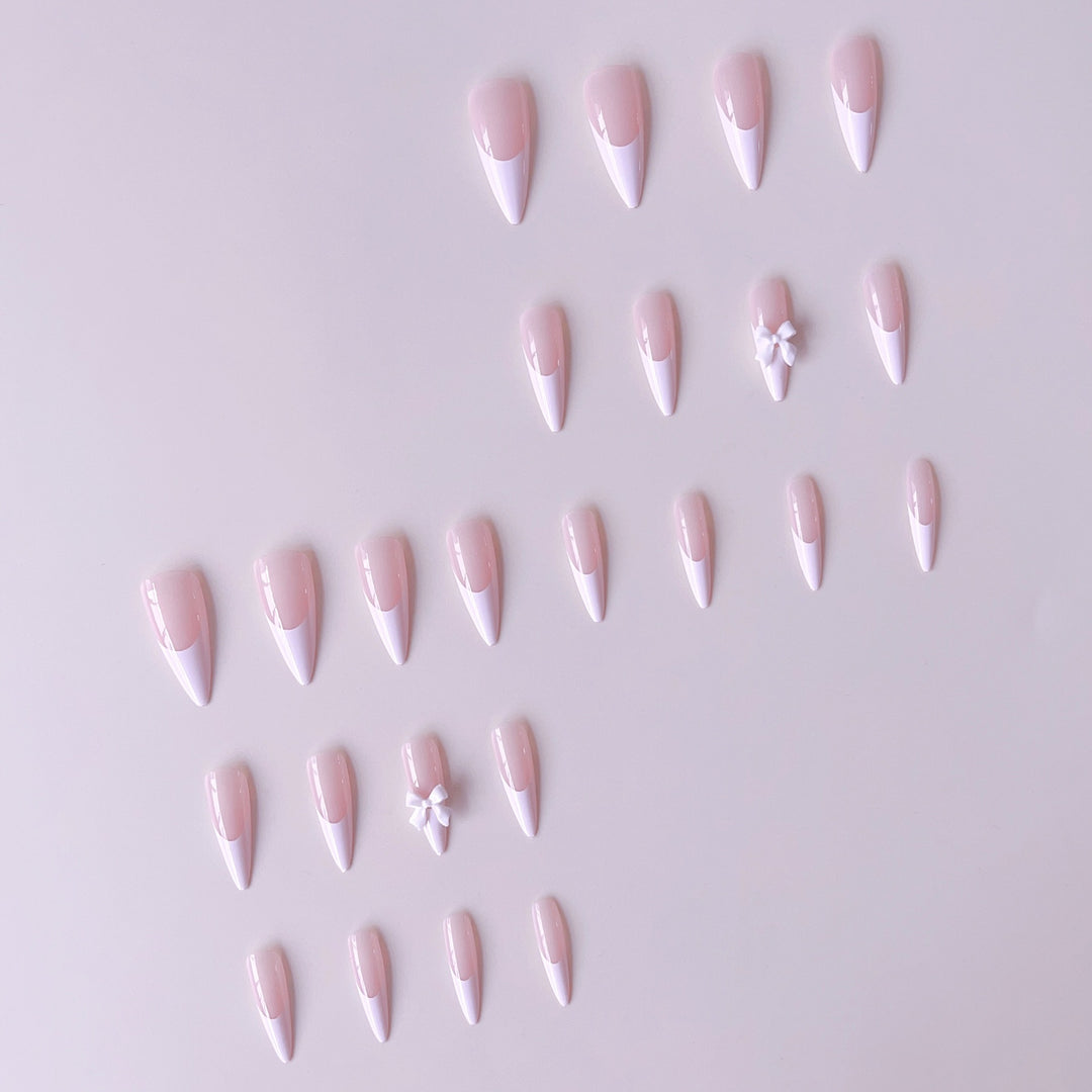 Acrylic nail set with elegant tips and 3D decorations Bowlift