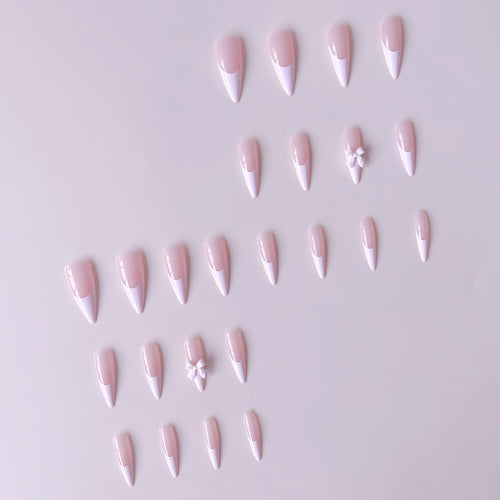 Acrylic nail set with elegant tips and 3D decorations Bowlift