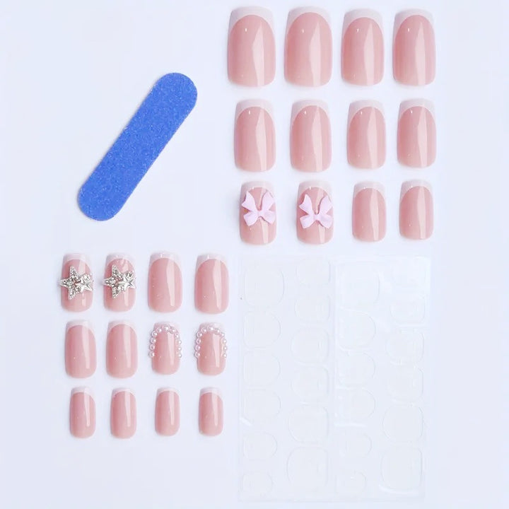 Artificial nail tips with glamorous bow and rhinestone design Bowlift