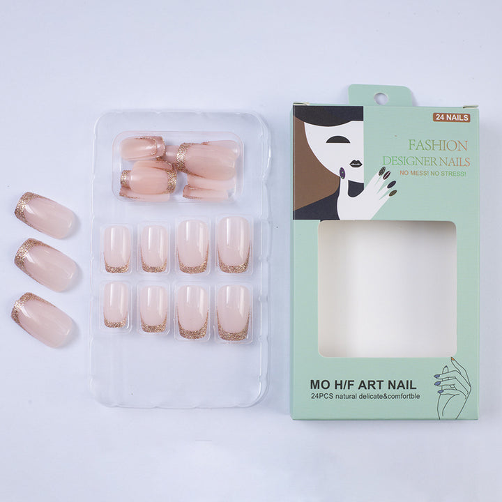 Glamorous artificial nails with glitter French tip Bowlift