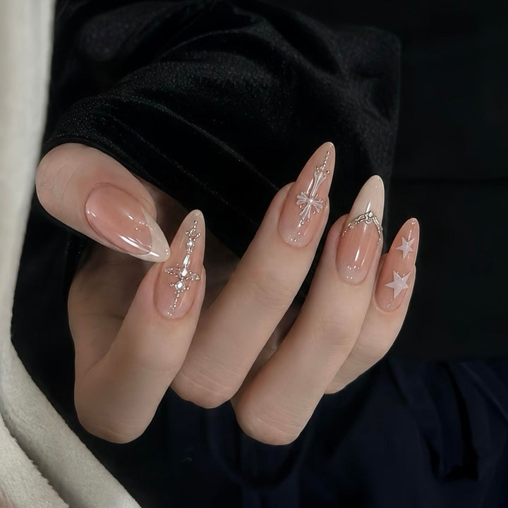 Artificial Art Nails with Glamorous Rhinestone and Star Appliqués Bowlift
