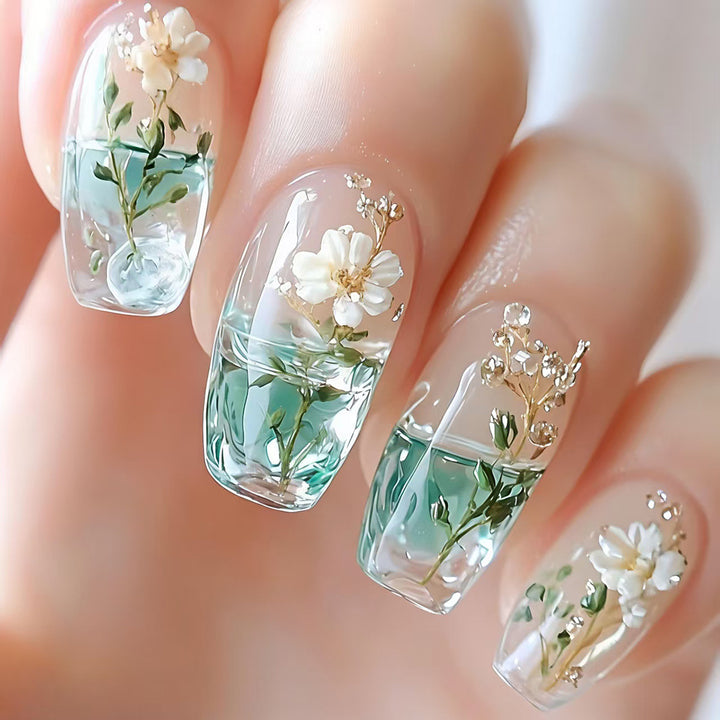 Artificial nails with botanical flower design Bowlift