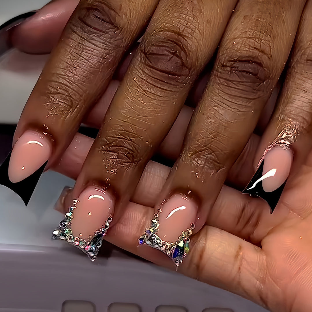 Decorative Press-On Nail Art with Rhinestone Accents Bowlift