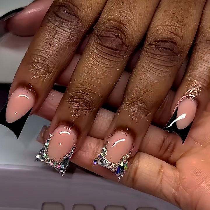 Decorative Press-On Nail Art with Rhinestone Accents Bowlift