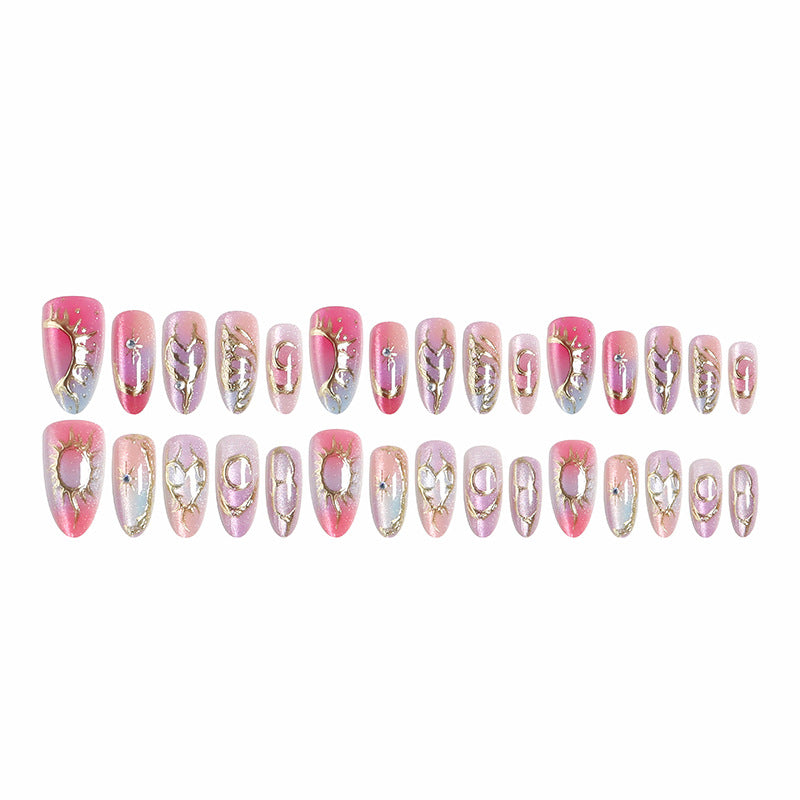 Acrylic nail set with glamorous 3D designs and elegant gold accents Bowlift
