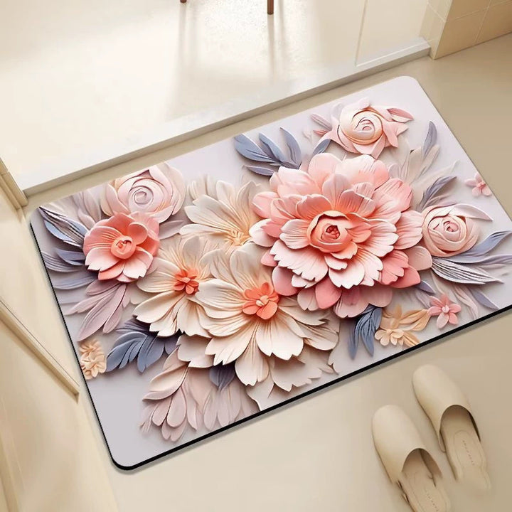 Artistic Floral Design Bath Mat Bowlift
