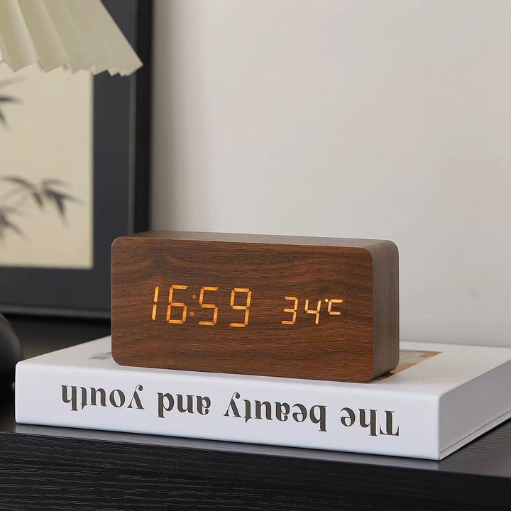 LED Wooden Digital Alarm Clock with Temperature Display Bowlift