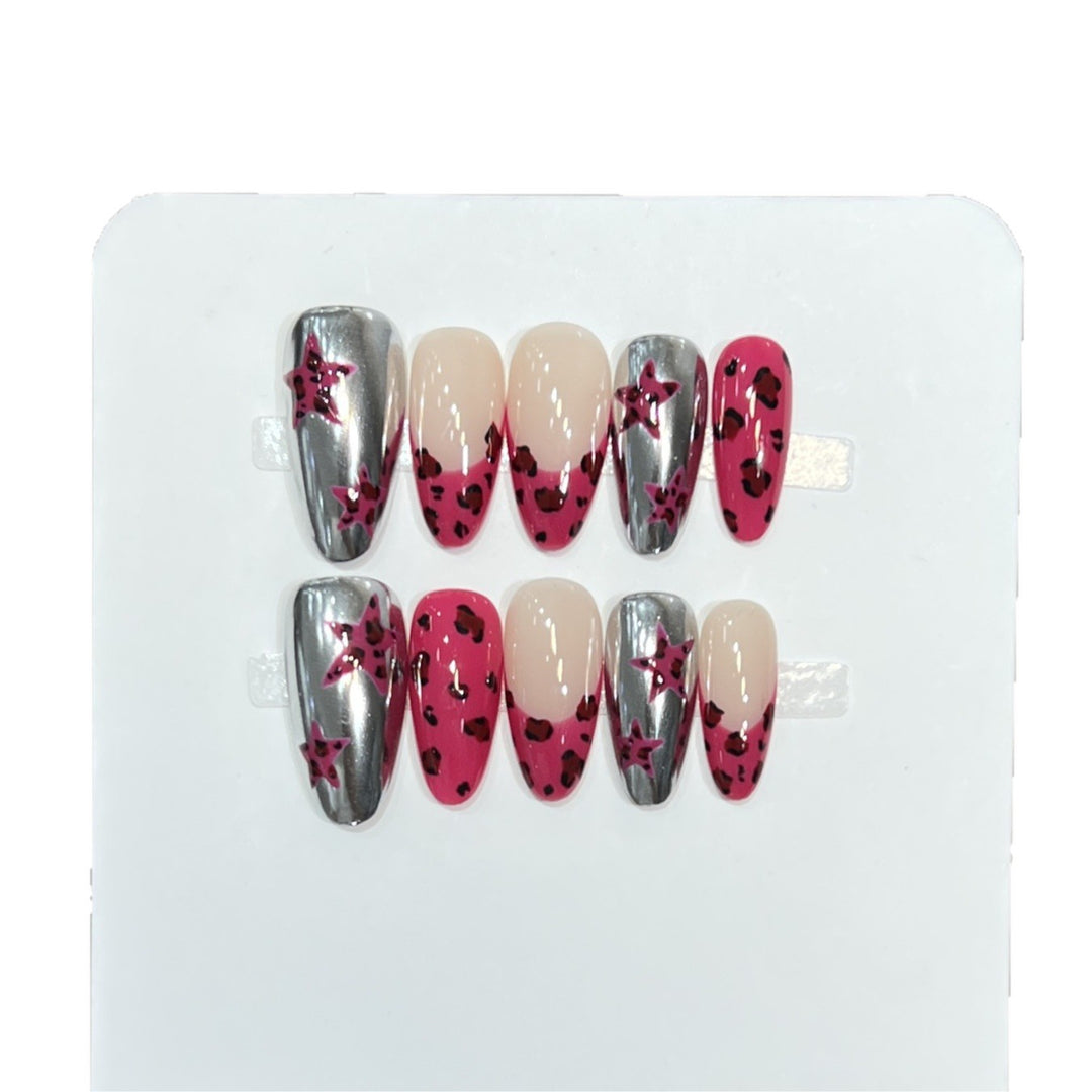 Stylish Stiletto Press-On Nail Set with Artistic Printed Designs Bowlift