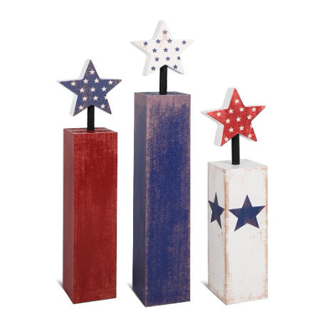 Unisex nan rustic wood column decoration set with hand-painted star toppers in shabby chic Bowlift