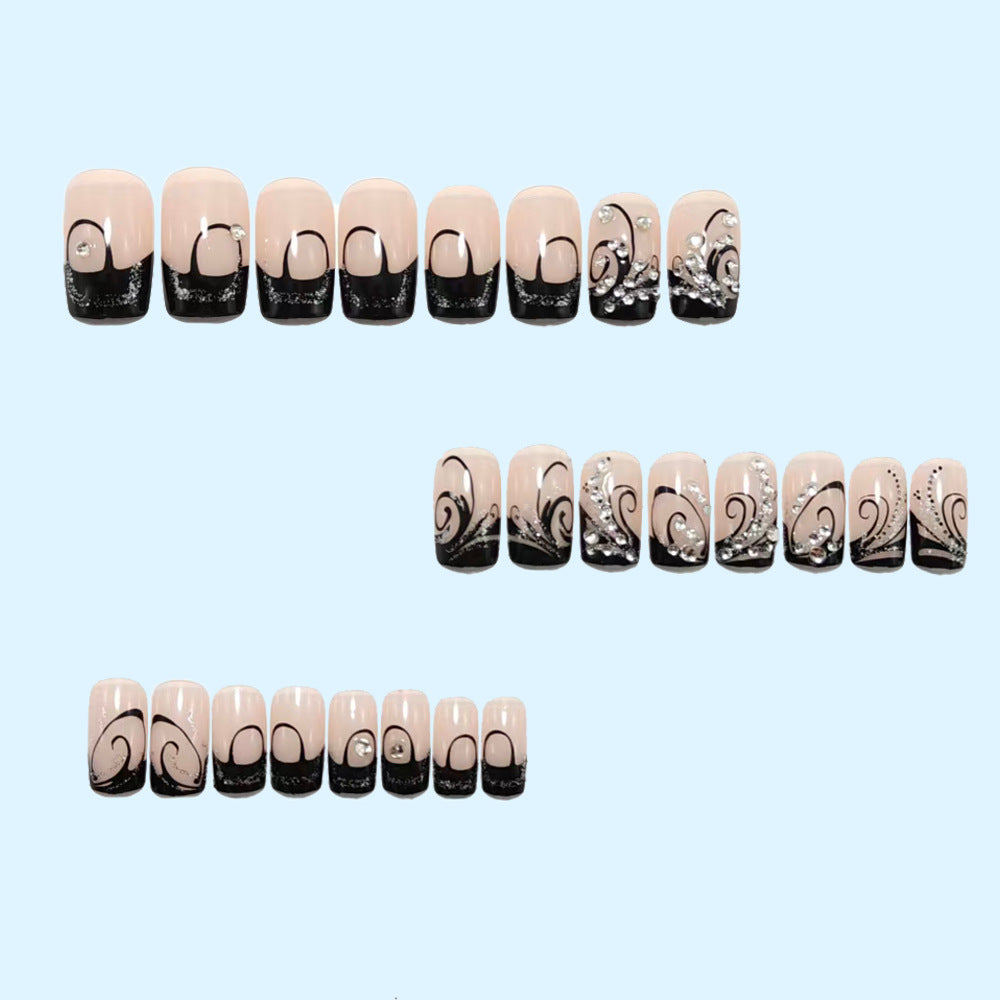 Artificial nails with elegant black and glitter pattern Bowlift