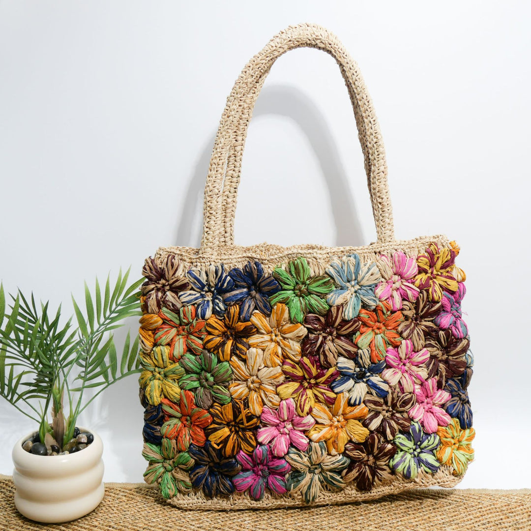 Handbag with Colorful Flower Applications Bowlift