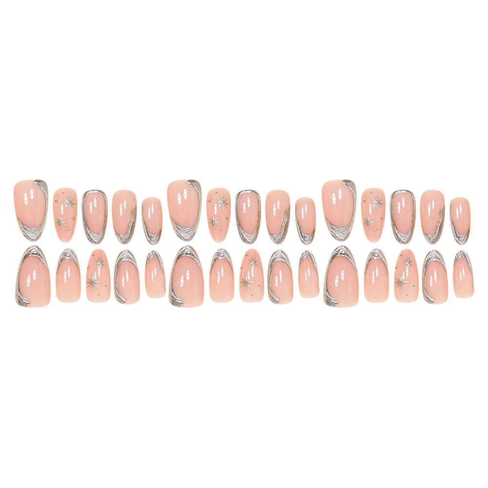 Elegant Stiletto Nail Art Set with Silver Accents Bowlift